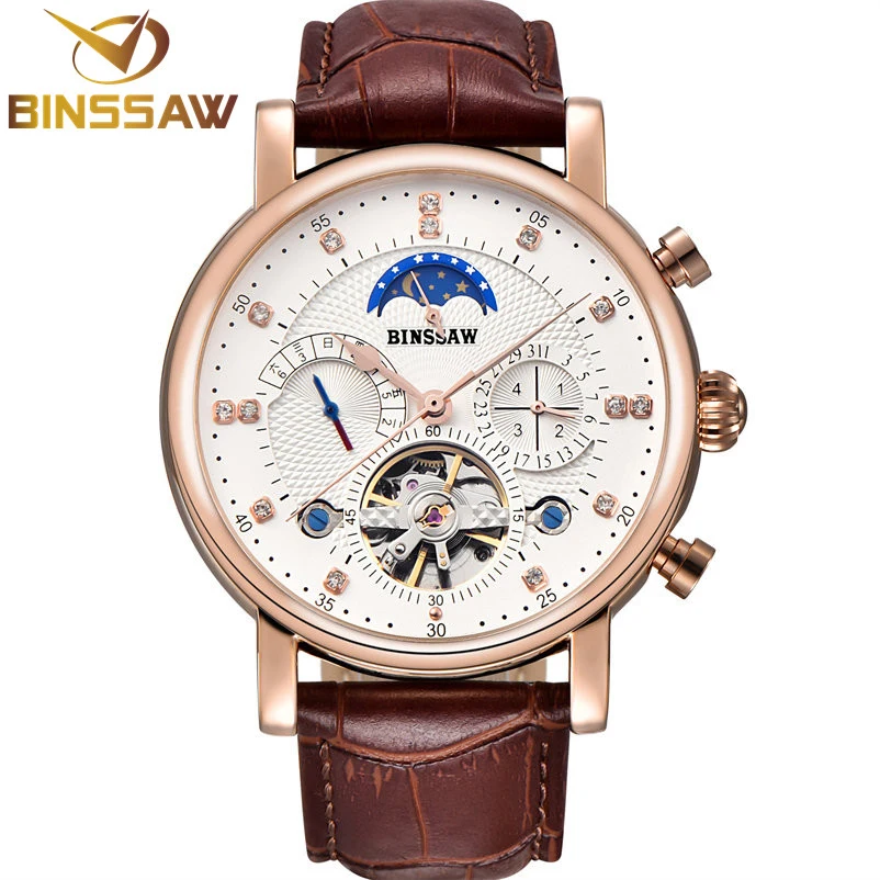 BINSSAW Мужские автоматические механические часы Tourbillon Роскошные модные брендовые