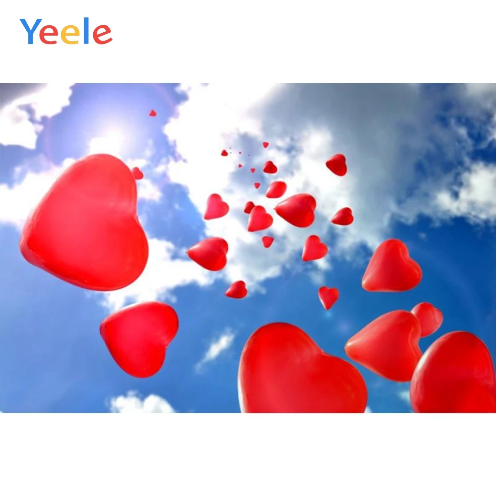 

Yeele Photography Backgrounds Blue Sky White Cloud Red Heart Nature Portrait Customized Photographic Backdrops For Photo Studio