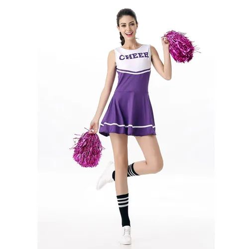 Высококачественное нарядное платье Черлидинга для школьниц, сексуальные костюмы для черлидеров, униформа Чирлидера для девочек, Школьный костюм для девочек - Цвет: Фиолетовый