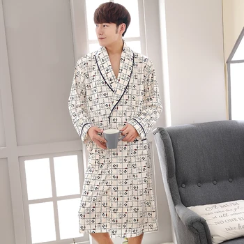 

Pijamas Male 2018 New Real Men Luxury Bathrobe Geometric Robes V-neck Cotton Knitted Sleepwear Full Sleeve Plus Size Nightwear