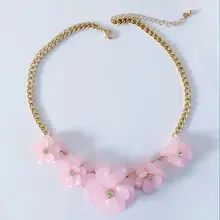 Free Shipping Pink Crystal Flower Necklace, Hand making flower necklace