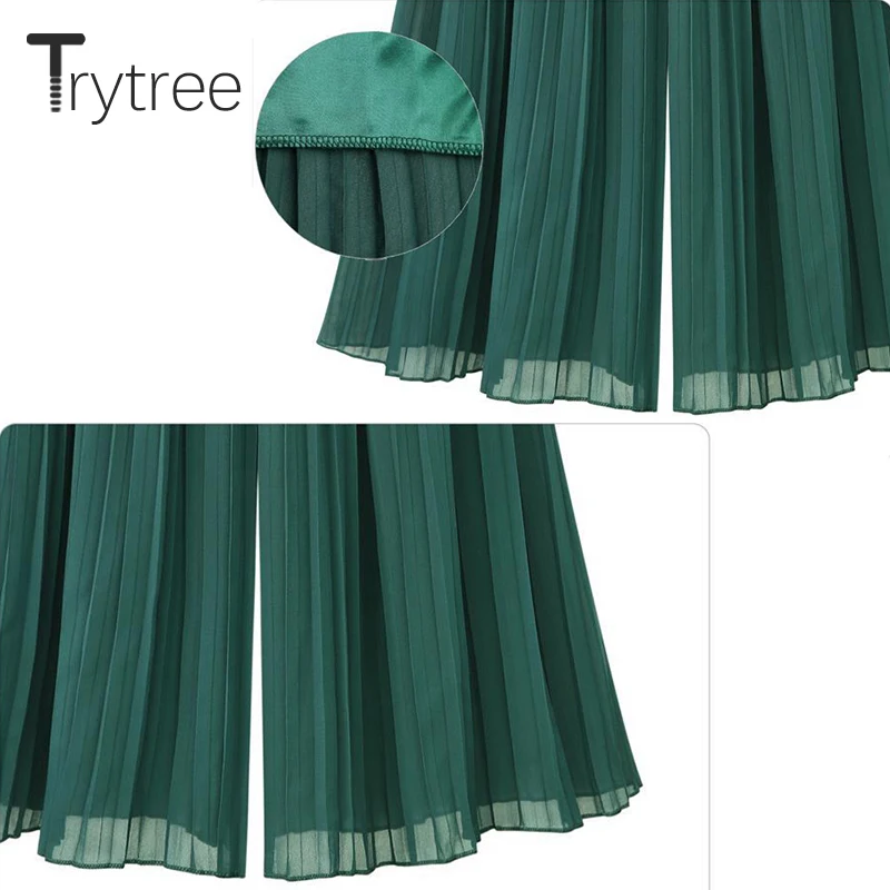 Женские Плиссированные расклешенные брюки Trytree повседневные однотонные зеленые