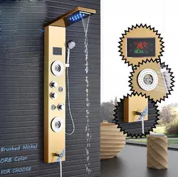 Светодиодный комната светодиодный Водопад кран смеситель клапан душевой набор с дождевой ручной душевой панелью душевая температура