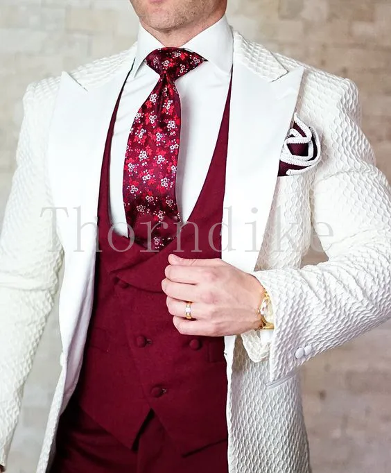 suit 3 Костюм Homme дизайн формальный смокинг 3 шт остроконечные лацканы свадебные костюмы для мужчин приталенный Белый Жаккардовый мужской костюм жениха - Цвет: suit 3