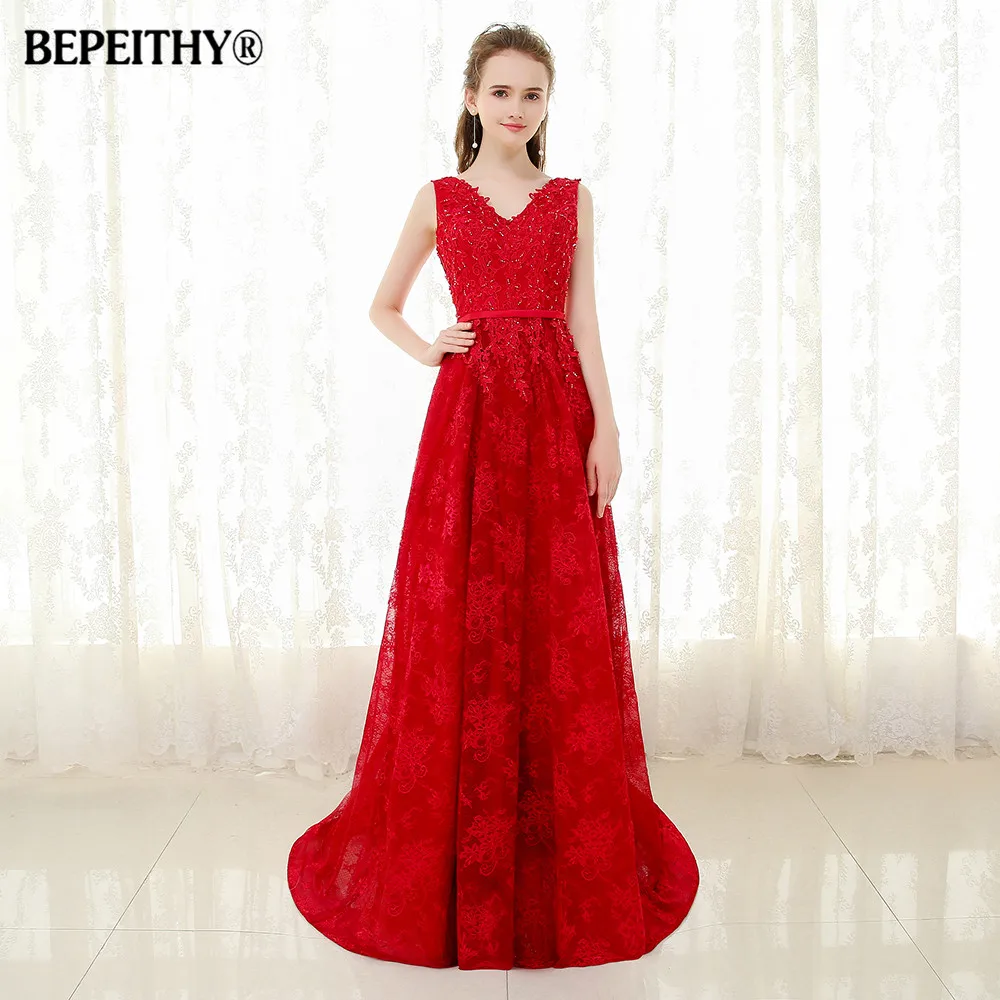 

BEPEITHY Robe De Soiree Lace Long Evening Dress With Belt 2019 Full Length Cheap Prom Party Dresses Vestido De Festa