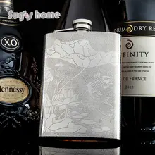 Chinesischen stil Lotus blumen und fisch Glaskolben 8 unze Lebensmittelqualität Edelstahl Flachmann drink Alkohol Schnaps Flasche