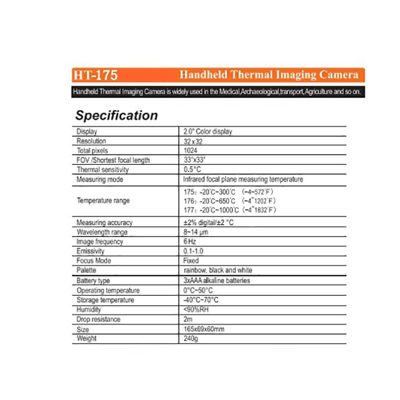 HT-175 точность Термальность изображений портативный инфракрасный Камера термометр Применение: от-20 до 300 градусов с высоким Разрешение Цвет Экран