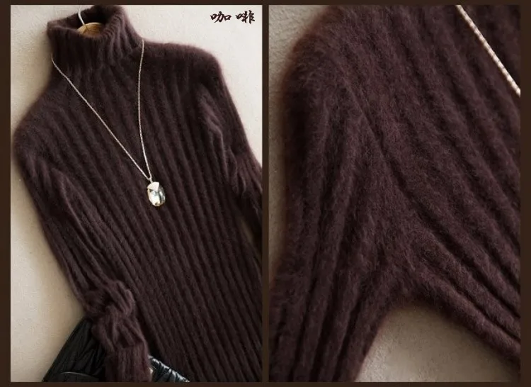 Осенний и зимний женский норковый кашемировый свитер водолазка в полоску ямы Тонкий теплый вязаный модный свитер