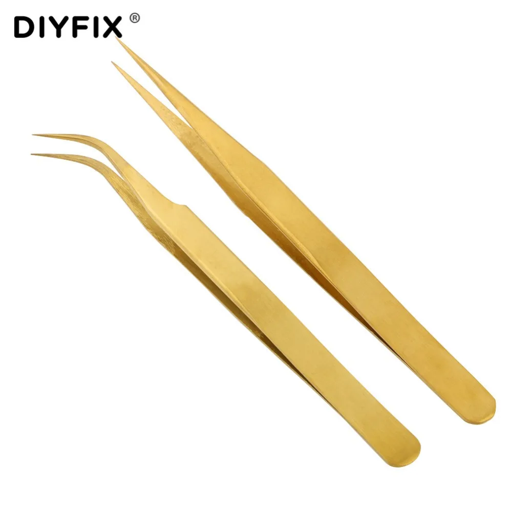 DIYFIX 2 шт. прецизионные пинцеты зажимы для наращивания ресниц изогнутые прямые