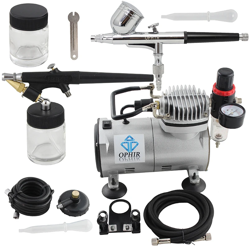 Compressor de ar para Bolo Pintura do Carro Kit com Pro Tattoo_ac089 + 004 + 071 Ophir Dupla Ação Airbrush Decoração Temporária 0.3mm 0.8mm