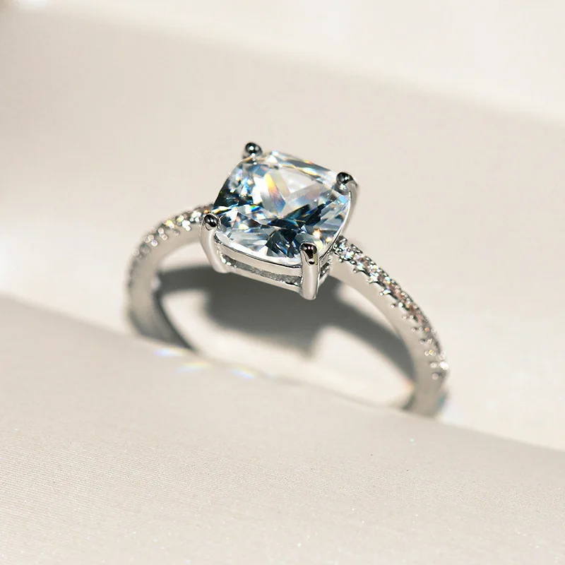 Модные 4-коготь голубого цвета с украшением в виде кристаллов циркон кольцо "Принцесса" ювелирные изделия обещание на помолвку обручальные кольца для Для женщин - Цвет основного камня: Белый