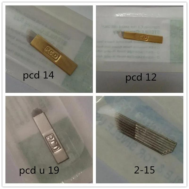 50 шт. PCD 12 14 u 19-Pin Перманентный макияж ручные иглы для татуажа бровей лезвие