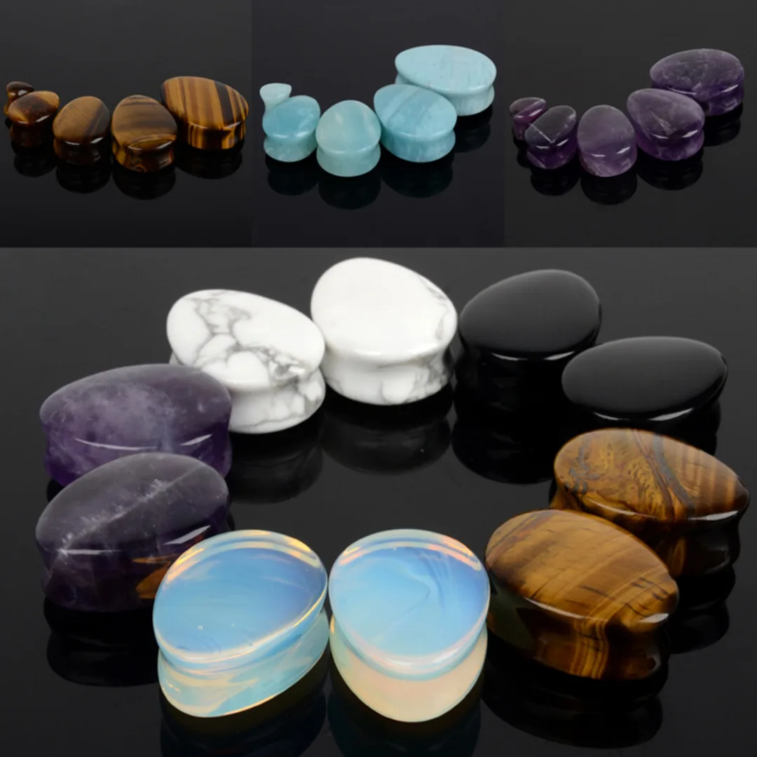 1 Pair Amethyst Natural Stone Teardrop Ear Plugs Tunnel Shellhard Gauges Ear Expanders Stretcher Fashion Body Pircings Jewelry