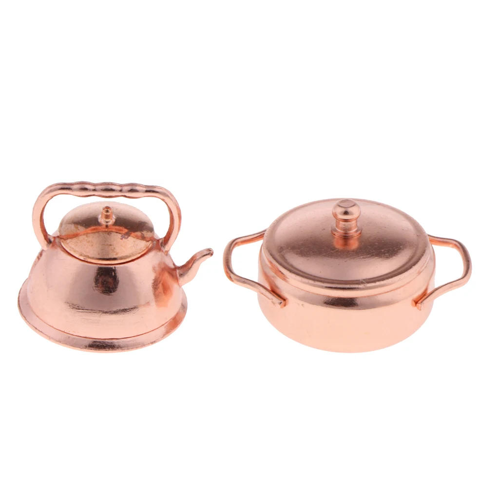 1:12 Dollhouse Miniature Bronze Frying Pan Pot Kettle Kitchen Cooking Kit Classic Toy Pretend Play Doll House Decor Collectibles