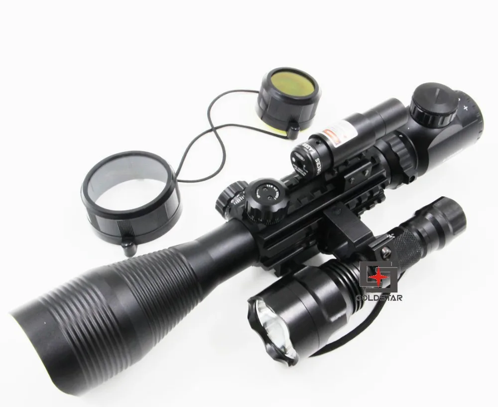 

1set AirSoft Hunting Compact Combo C4-12x50EG Rifle Scope w/ Laser & CREE T6 LED Hunting Flashlight 5Mode C8 Torch Flash Light