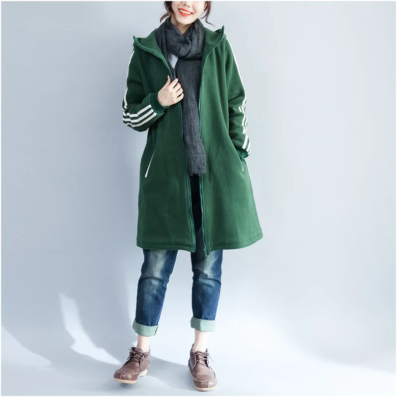 

Women Winter Loose Plus Size Casual Long Hooded Thick Stripe Coat Female Pregnancy Clothes Winter Maternity Coat