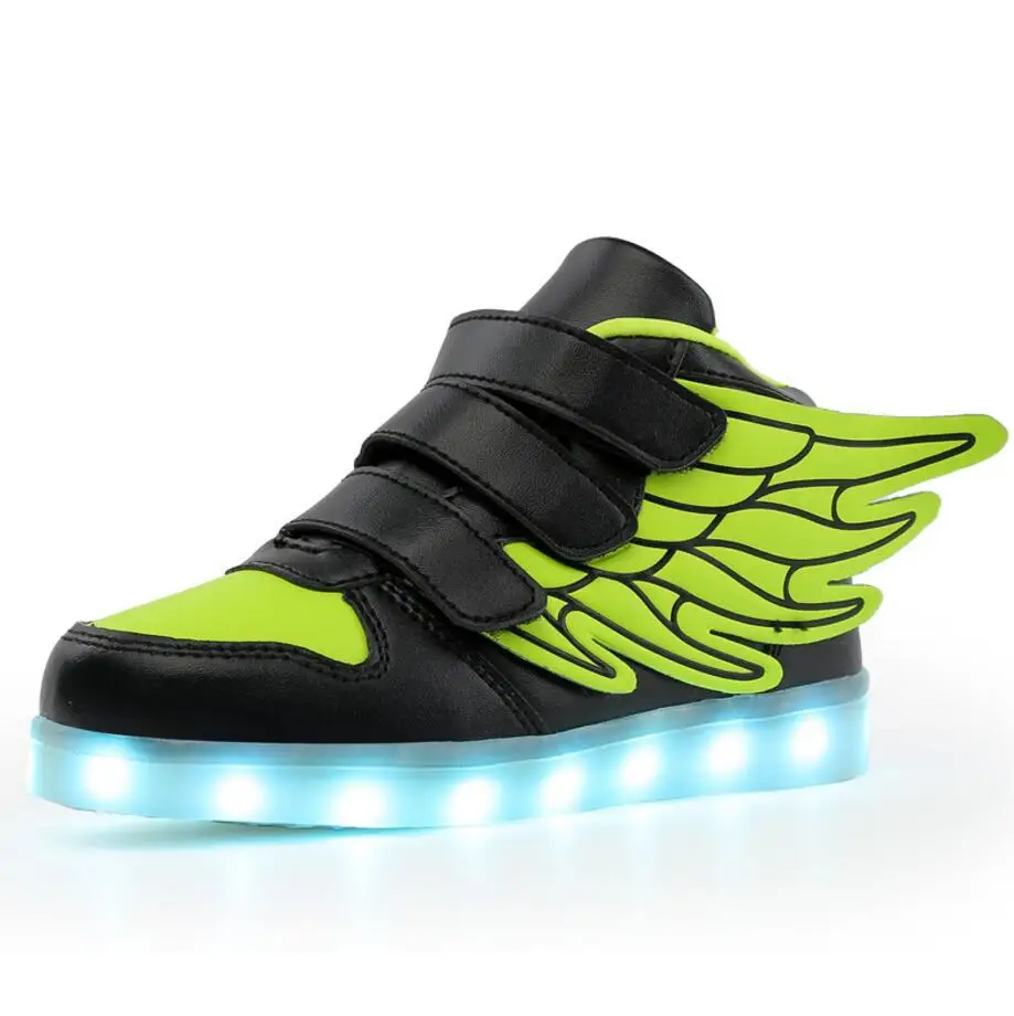 Новинка; Светящиеся кроссовки с зарядкой от usb; детская обувь для бега с крыльями ангела; детская обувь с подсветкой; обувь для мальчиков и девочек - Цвет: Green