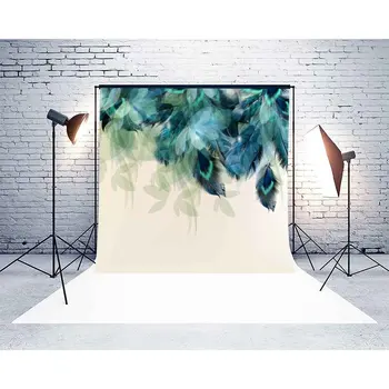 

floral peacock feathers blue shiny white photo backdrop Vinyl cloth High quality Computer print wall Background