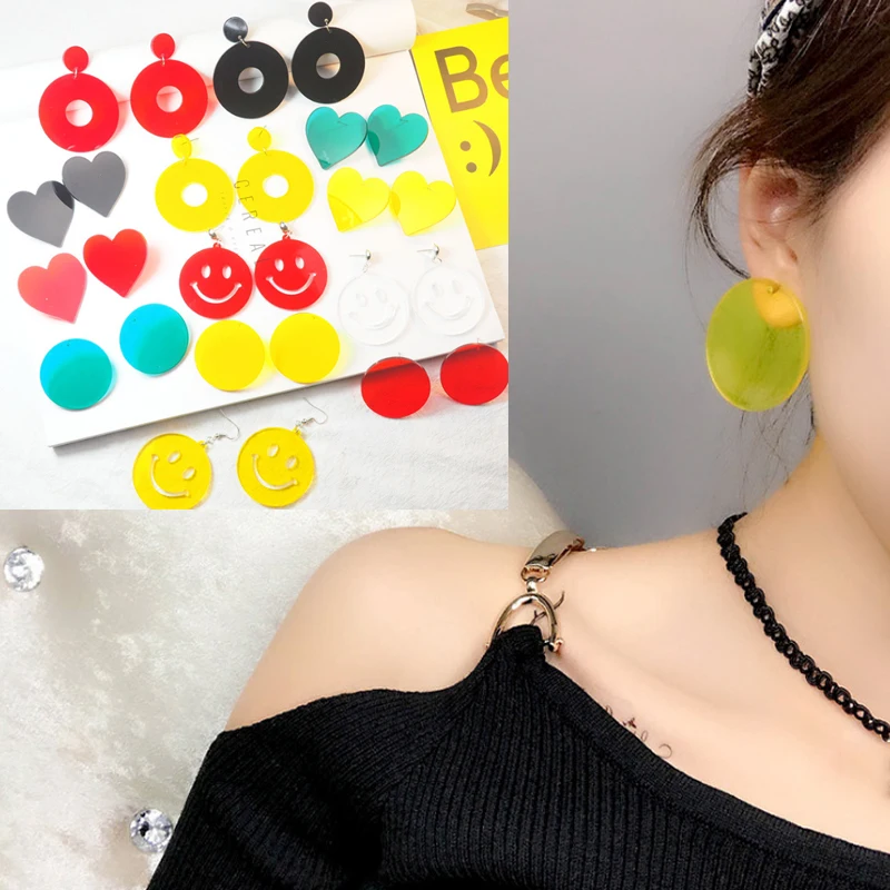 

LNRRABC Heart 1Pair 2018 new Big Round Circle Acrylic Earrings 5 Colors Simple Design Geometric Earrings Hot Sale Allergy Free