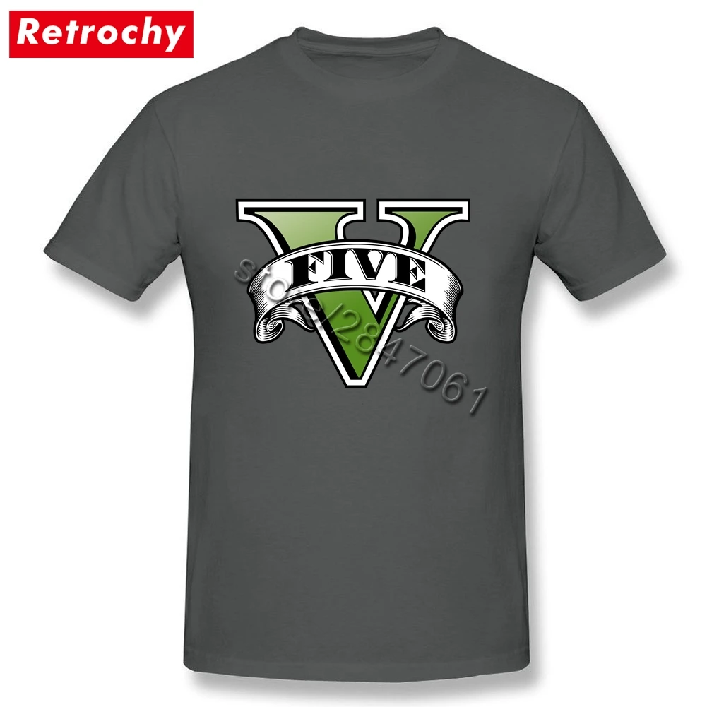 Дизайнерская футболка GTA 5 GRAND THEFT AUTO V Logo футболка для мужчин облегающая с коротким рукавом индивидуальная футболка большого размера одежда - Цвет: Темно-серый