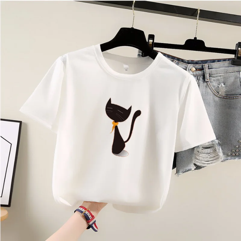 

Plus Size 2019 Summer Women Clothes O Neck Short Sleeve Sweet Ladies Tops Tee Loose Style Cartoon Print Casual Women T-Shirt