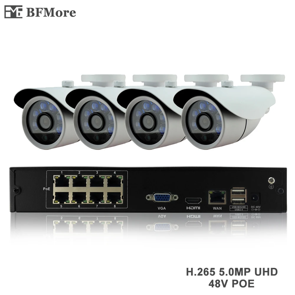 

BFMore H.265 5.0MP POE 4CH NVR Kit CCTV System IP Camera P2P IR IP66 Outdoor Weatherproof Video Security Surveillance Set P2P