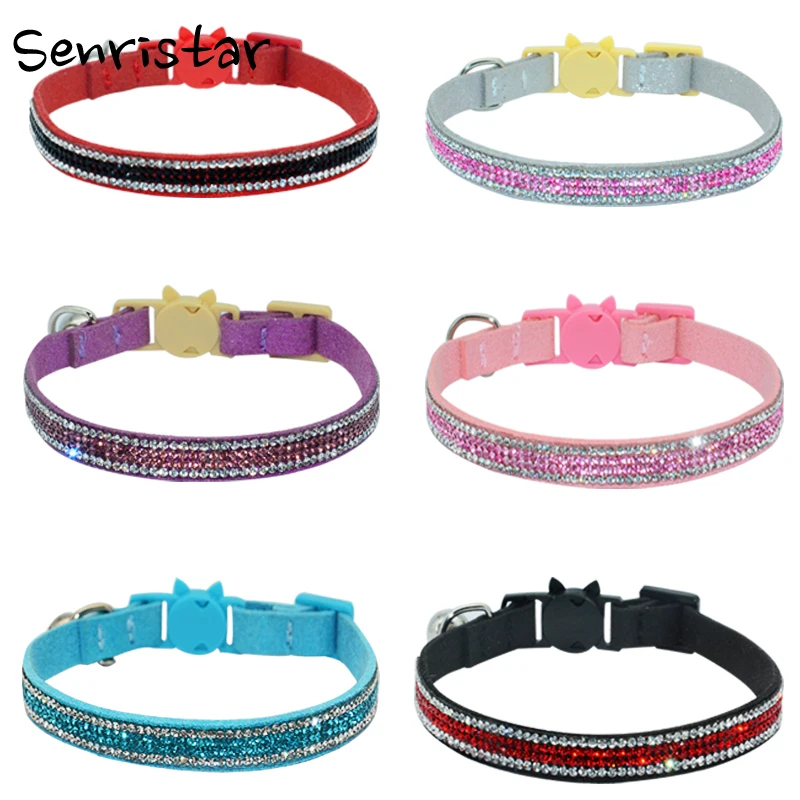 

Bling Diamond Fiber Bell Cat Collar For Small Cat Dog Soft Safe Adjustable Puppy Kitten Cat Buckle Collar Pet Rhinestone Collar