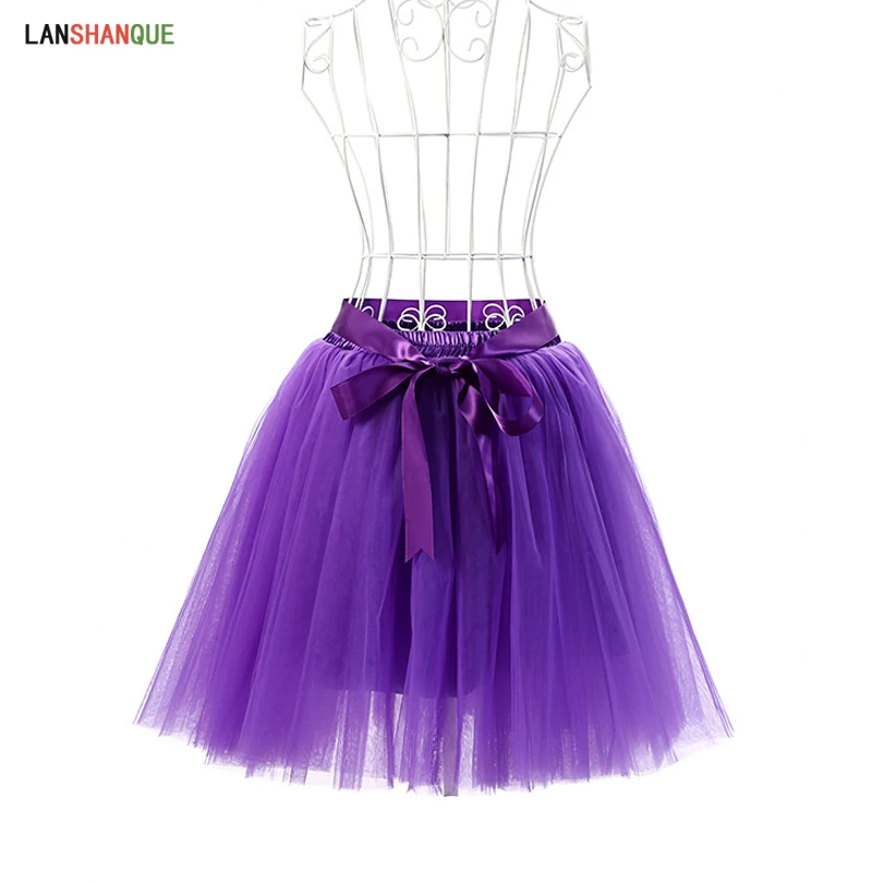 

LANSHANQUE Fashion Mesh Mini Tulle Skirts Pleated Party Princess A Line Lolita Tutu Skirt Women Short Jupe Femme 7 Layers 50cm