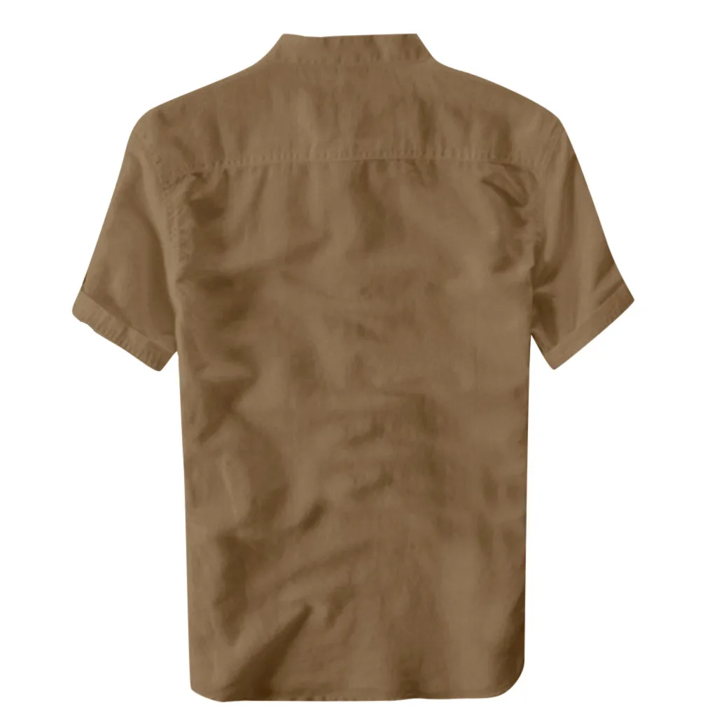 Мужской пуловер, льняная рубашка с коротким рукавом, мужская повседневная рубашка премиум класса, тонкая однотонная Хлопковая мужская рубашка с отворотом#0613