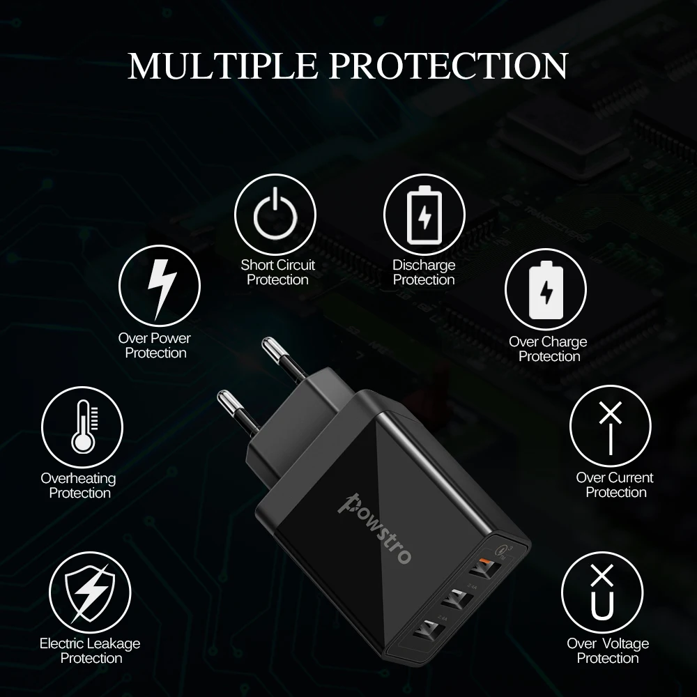 Powstro 3 Порты USB Быстрый Зарядное устройство QC 3.0 30 Вт USB телефон Зарядное устройство адаптер USB Зарядное устройство Smart Быстрая зарядка для Iphone 7 8 Samsung S8 зарядка для телефона