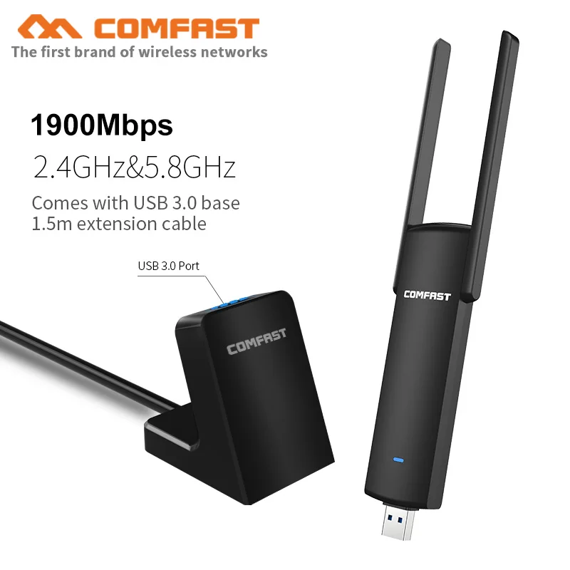 

5GHz wireless usb wifi adapter High speed 802.11ac 1900Mbps gigabit PC Network Card with USB 3.0 Base and 1.5M extension cable