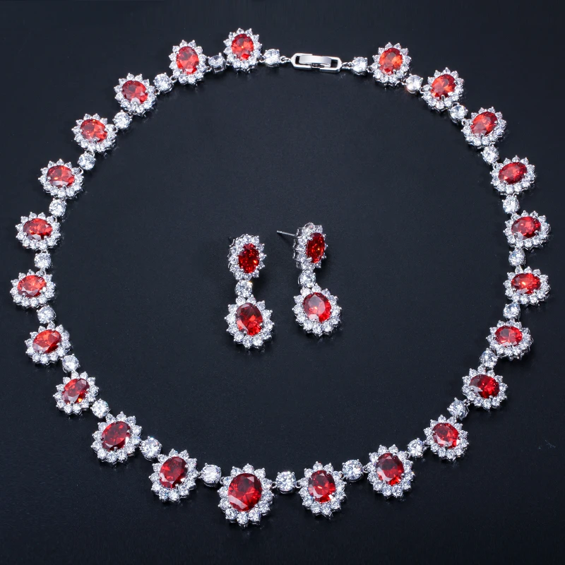ThreeGraces African Design Costume Jewelry White Gold Color Blue Crystal Stone Bridal Necklace Earrings Set For Wedding JS040|necklace earring