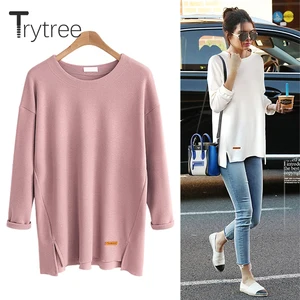 Trytree Spring Summer T-shirt Casual Cotton Polyester Six Colours Solid Full sleeve O-neck Women Long Tops Cotton Fashion Tshirt Trytree Spring Summer T-shirt Casual Cotton Polyester Six Colours Solid Full sleeve O-neck Women Long Tops Cotton Fashion Tshirt