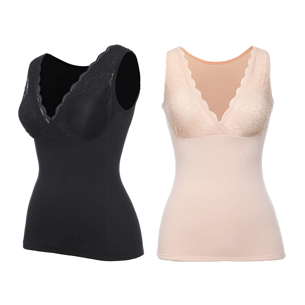 Thermal Underwear Tops for Women Fleece Lined Tank Tops Lace V Neck Camisoles