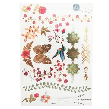 

Flash Metallic Waterproof Tattoo Gold Silver YH-099 Rose Flower Butterfly Swallow Temporary Tattoo Sticker
