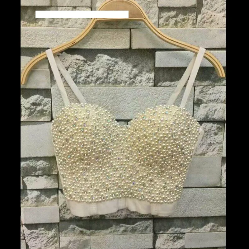 P156 Хорошее качество Белый жемчуг Bralet корсетные изделия Для женщин вечерние свадебные бюстье бюстгальтер Обрезанные топ, жилет плюс Размеры - Цвет: as pic