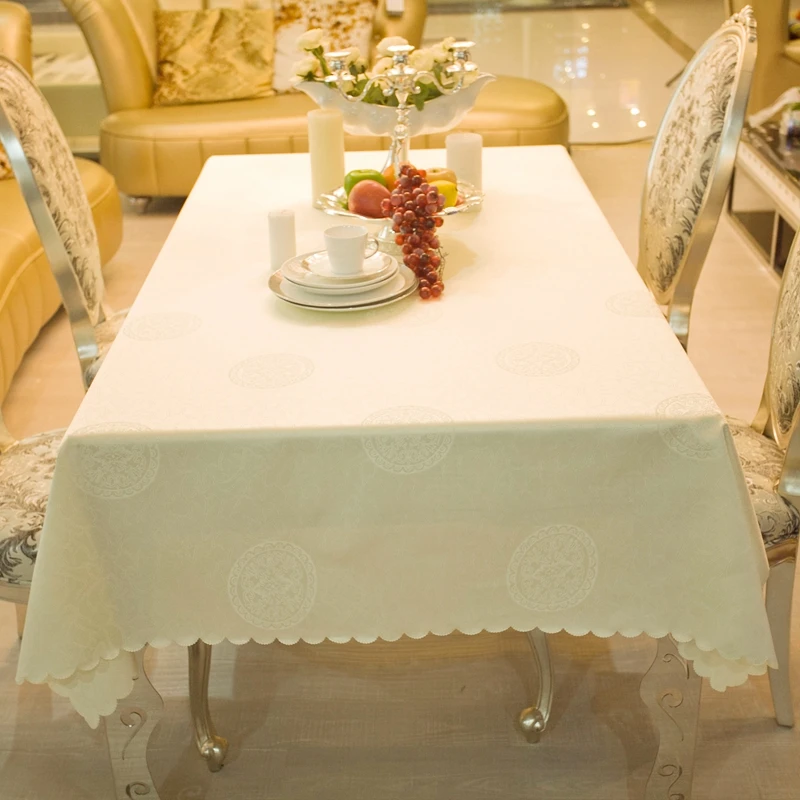 

European Creamy-White Rich Flower Rectangle Squar Tablecloths Hotel Dining Small Table Cloths For Rectangular Tables