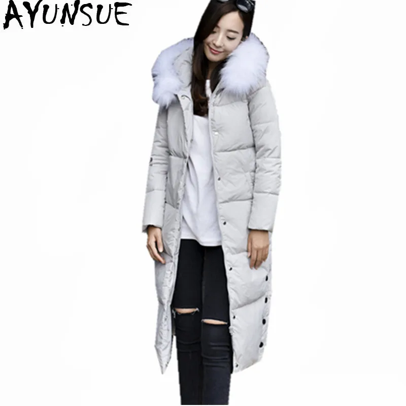 

AYUNSUE 2019 Winter Jacket Women Fur Collar White Duck Down Jackets Hooded Women's Parka Slim Woman Coat Casaco Feminino WXF415