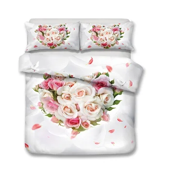 

New Scenic Rose 3D Sanding Flower Pattern Bedding Set Quilt Case Bed Sheets Pillow Case