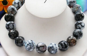 

FREE SHIPPING>>>@@ > N3030 17" black round faceted fire agate bead necklace