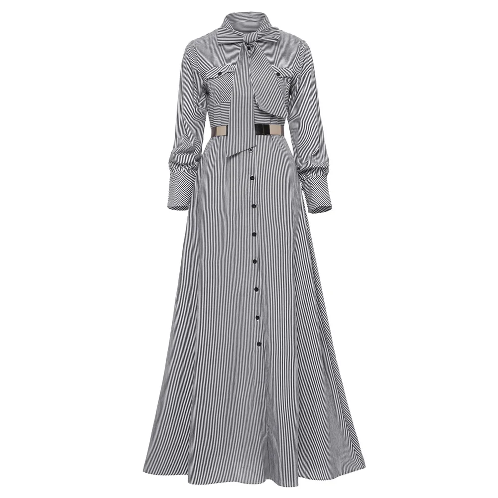 

Young17 Women 2019 Spring Fall Long Dress Party Elegant Clothes Ladies Maxi Long Sleeve Office Vestido Stripe Shirt Dress