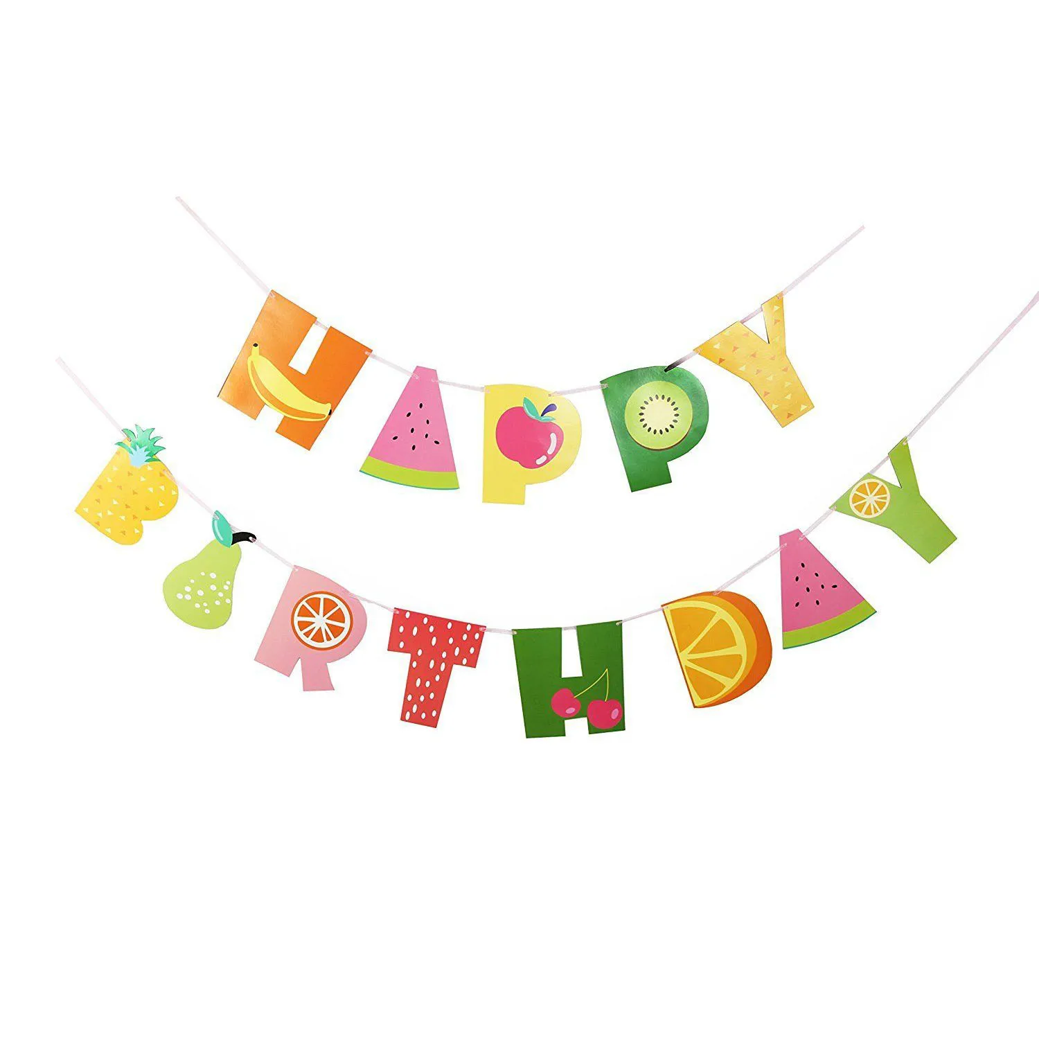

FANLUS Tropical Fruit Happy Birthday Banner Hawaii Party Colorful Hanging Decor