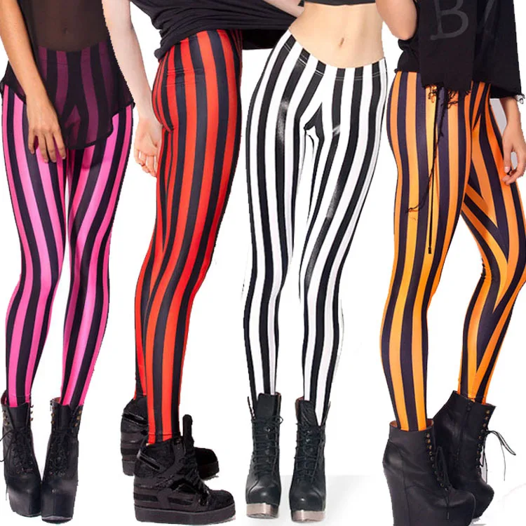 white striped leggings print 