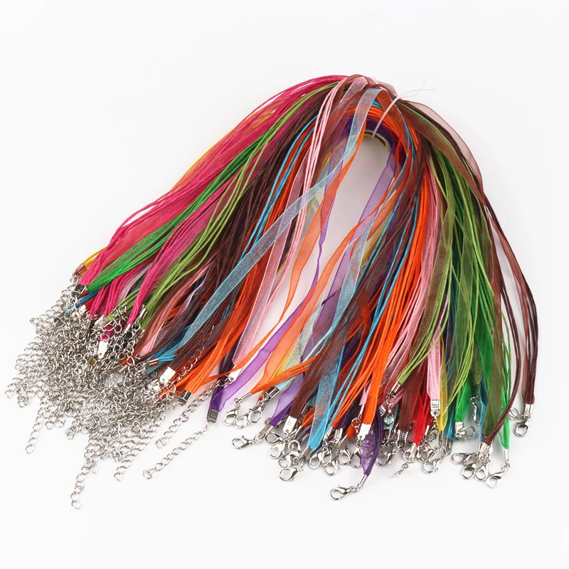 100pcs 18'' Mixed Silk Organza Ribbon Necklace Strap Cord Chain For DIY Craft Jewelryin Jewelry