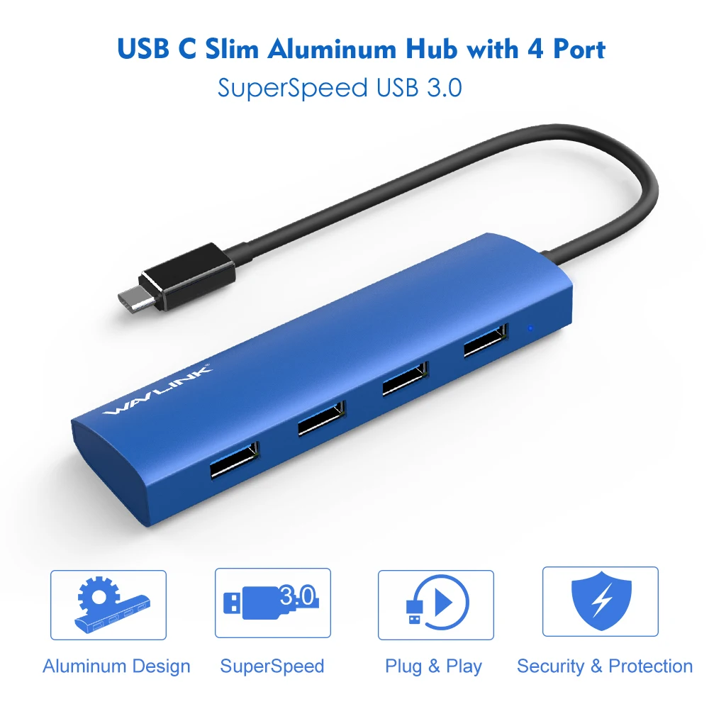 

Wavlink High Speed USB C HUB Aluminum 4 ports Type C USB 3. 0 HUB Adapter 5Gbps hub Splitter for MacBook Huawei P20 Pro Samsung