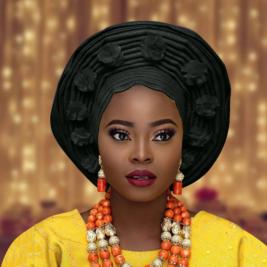 Nigerian gele african headtie hele turban cap aso ebi gele big brim already made auto aso oke gele 2018 (2)