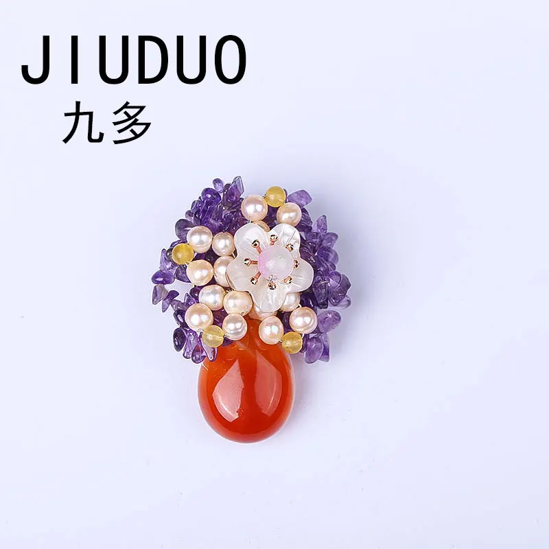 

JIUDUO Natural Stone Dance Brooch Pearl Lady Coat Decoration Clip For Women