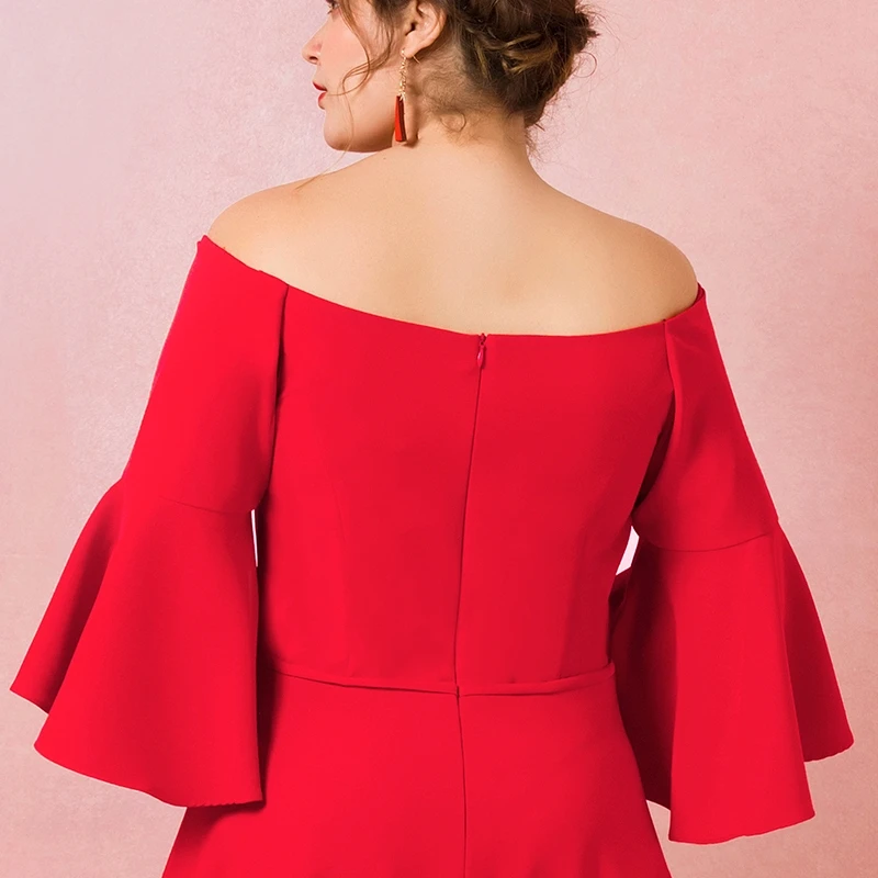 JANCEMBER Plus Size Evening Dresses Horn Short Sleeve A-Line Boat Neck Bow Belt Zipper Back Simple evening dresses long 2019 JANCEMBER Plus Size Evening Dresses Horn Short Sleeve A-Line Boat Neck Bow Belt Zipper Back Simple evening dresses long 2019