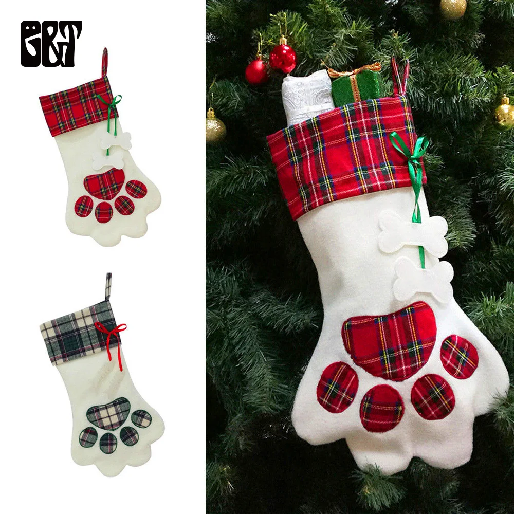 pet christmas stocking dog cat paw large plaid christmas gift bag pet toe sock xmas tree ornaments stocking new year gift holder - Large Christmas Gift Bags pet christmas stocking dog cat paw large plaid christmas gift bag pet toe sock xmas tree ornaments stocking new year gift holder - Large Christmas Gift Bags
