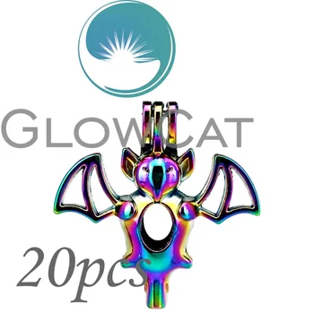 

20x CC653 Rainbow Flying Animal Bat Beads Cage Jewelry Making Essential Oil Diffuser Pearl Cage Locket Pendant